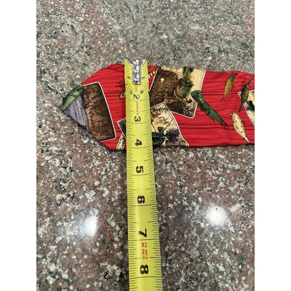 Eddie Bauer Silk Tie red Hand Printed In Italy Outdoor Fishing Fish Hook USA - Picture 3 of 9